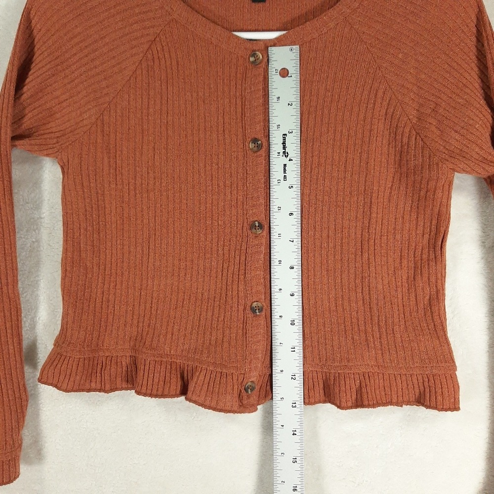 Three Pink Hearts Trixxi Rust Ribbed Ruffle Hem Cropped Cardigan Large NWT - Picture 8 of 8